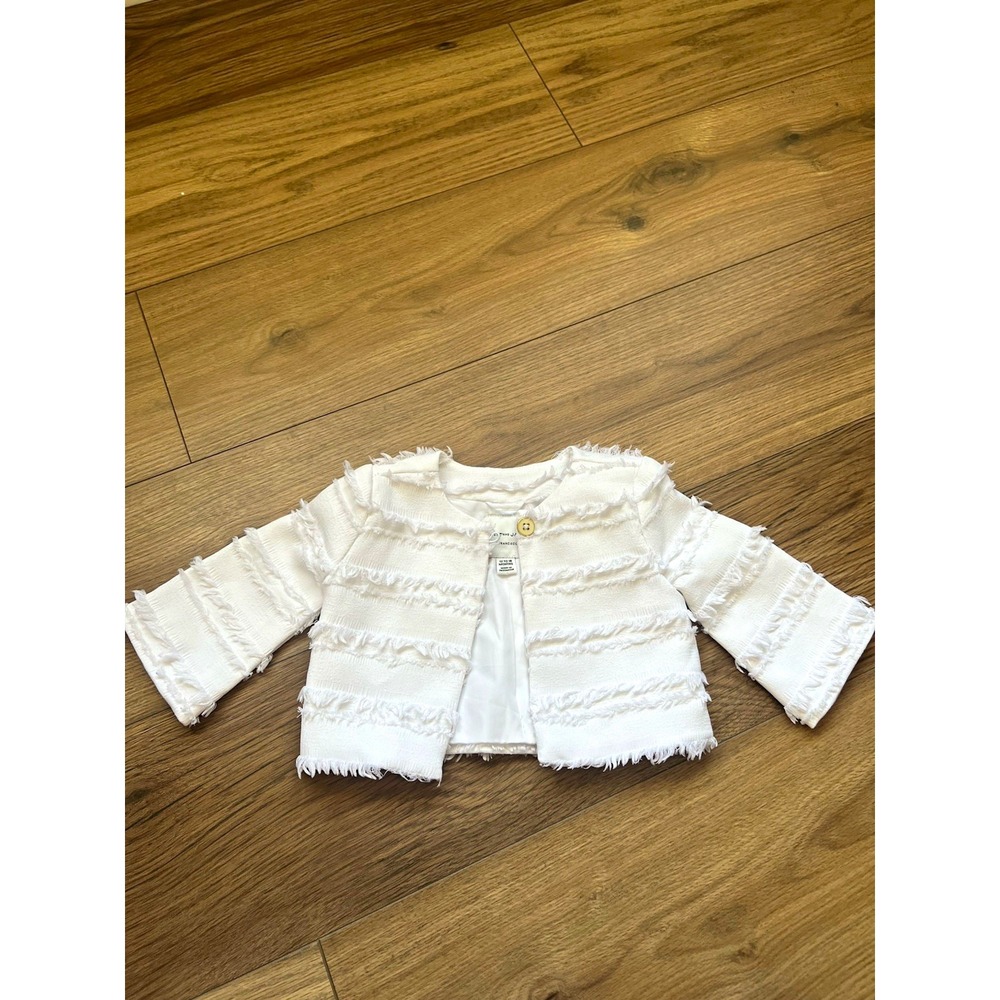 Janie and Jack Toddler Girls White Tweed Jacket Fringed Frayed Cropped 12-18M